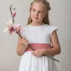 communion sash for girls, dusty rose linen with trim