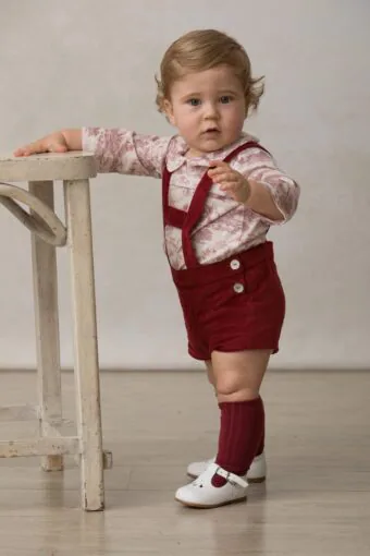 burgundy velvet baby Tyrolean shorts