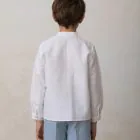 white linen mandarin collar shirt for boys at formal events