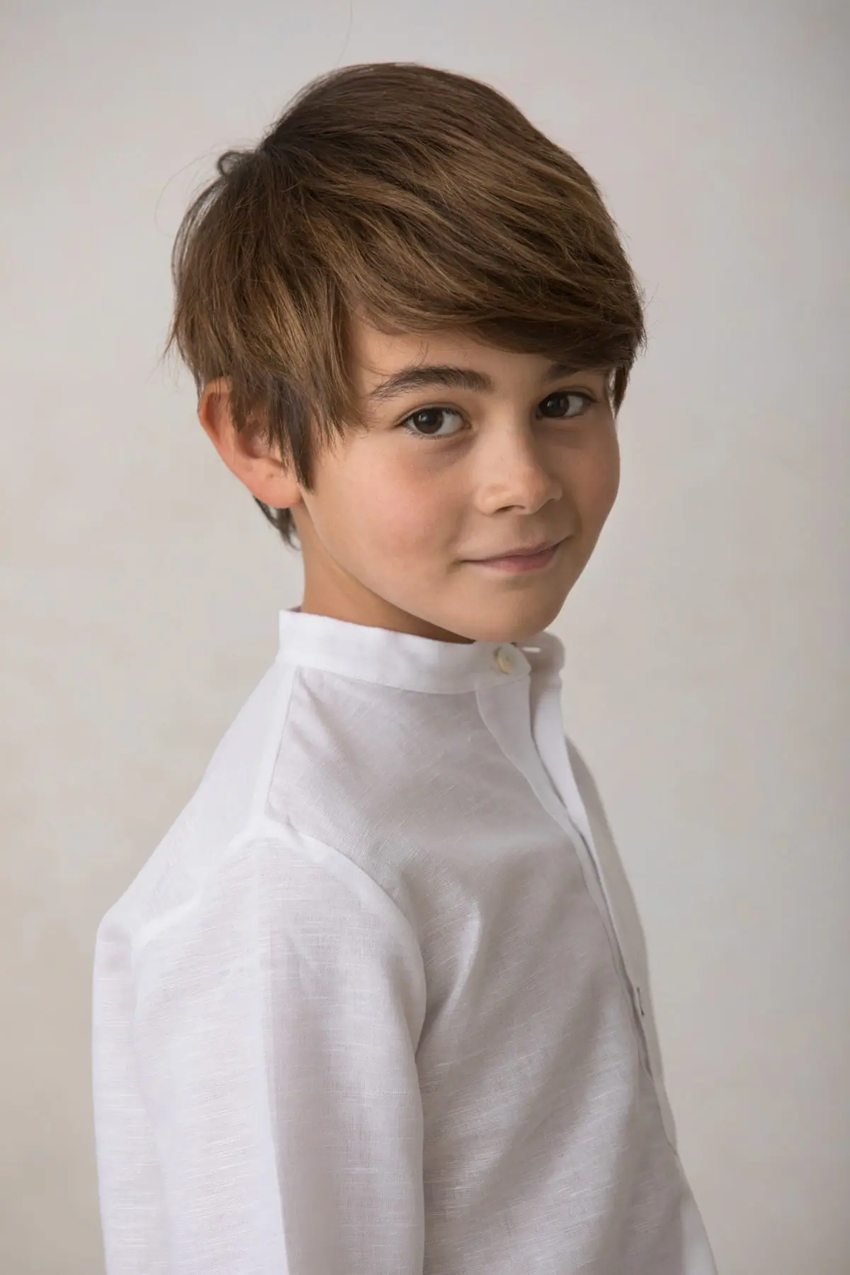 boys' formal shirt with mandarin collar, white