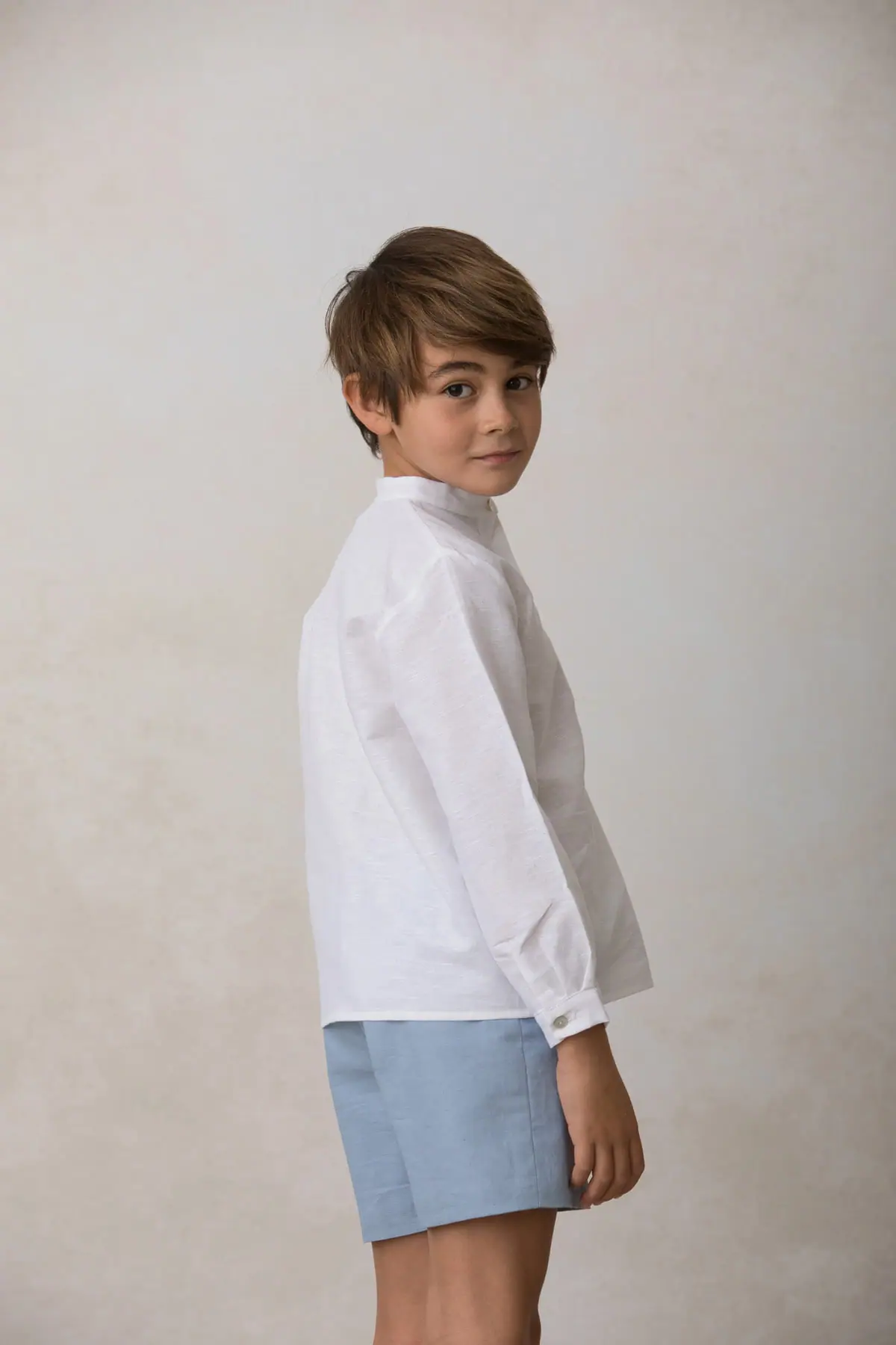 boys' white formal shirt with mandarin collar