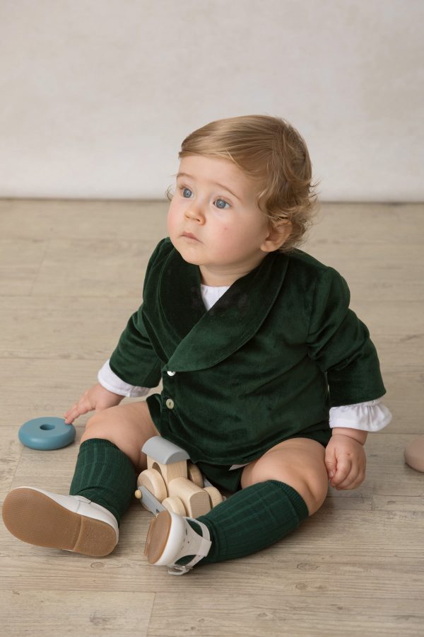 chaqueta de bebe niño en terciopelo verde botella