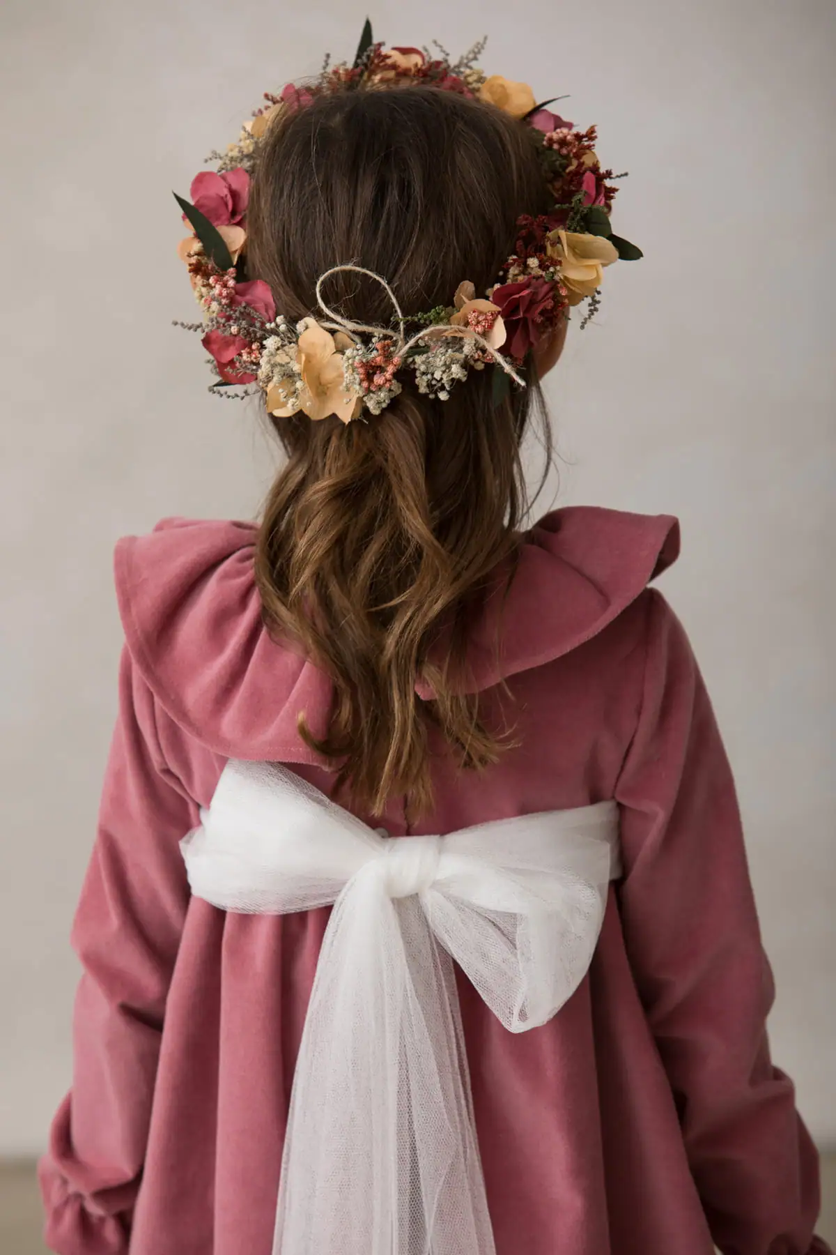 large burgundy flower crown for a girl