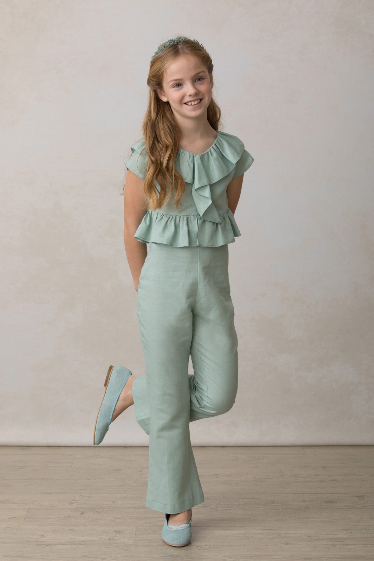 pantalon campana verde para chica adolescente