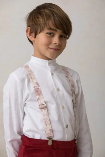 printed suspenders for boys' formal wear, burgundy