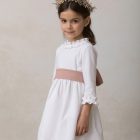 vestido de niña para ceremonia de algodon blanco con volante en el cuello