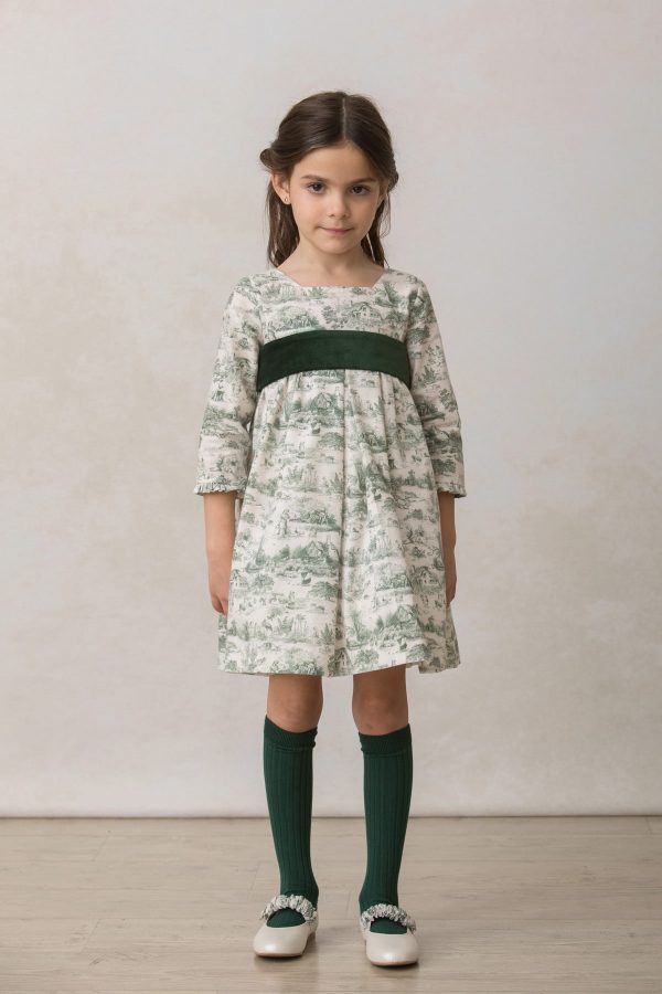 vestido de niña para ceremonia estampado verde