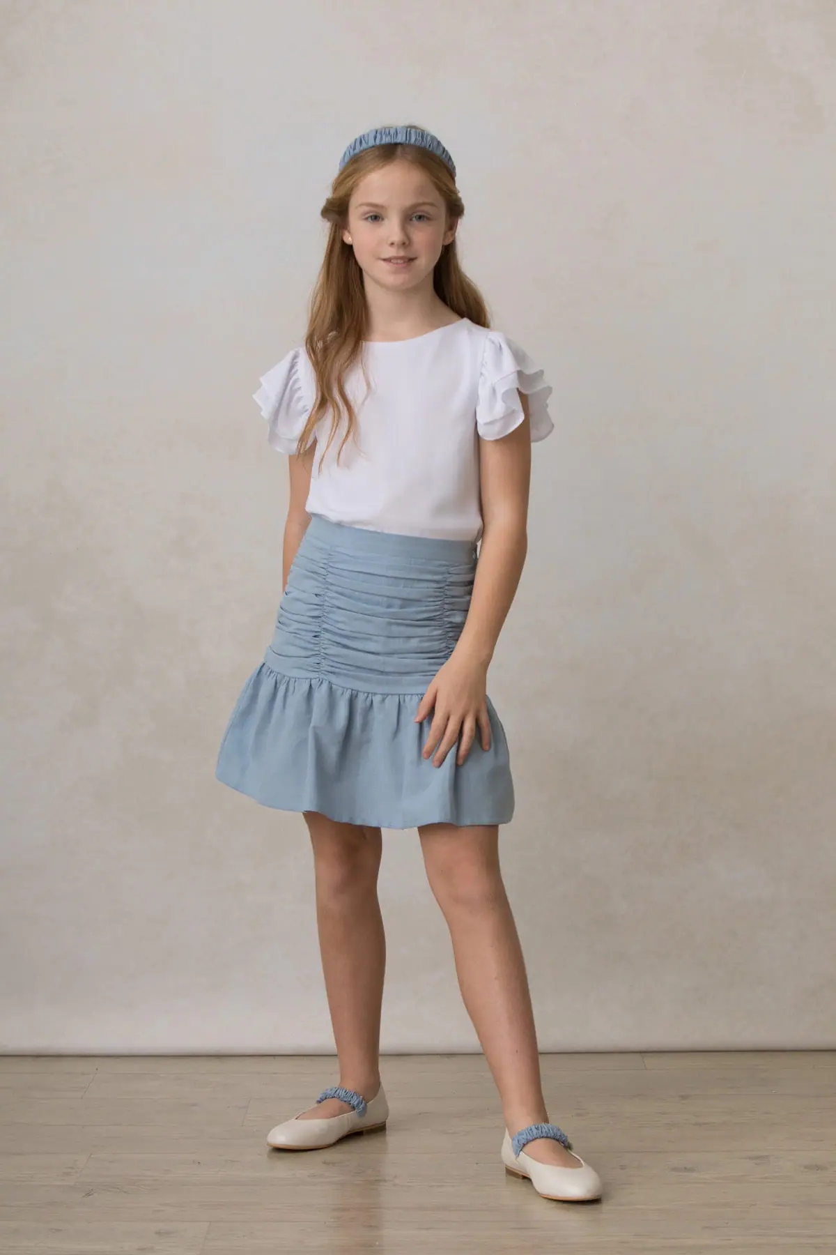 Girls' formal shoes, white leather ballet flats