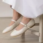 Girls' white leather ballet flats for special occasions