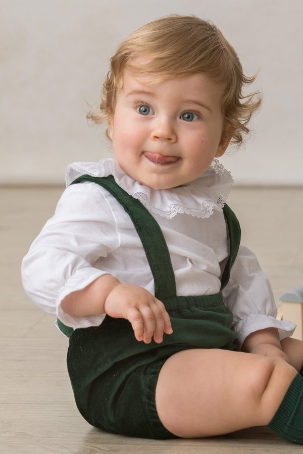 camisa de ceremonia de bebe en algodon con volante en cuello