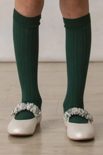 accordion-style dress shoes for girls, bottle green