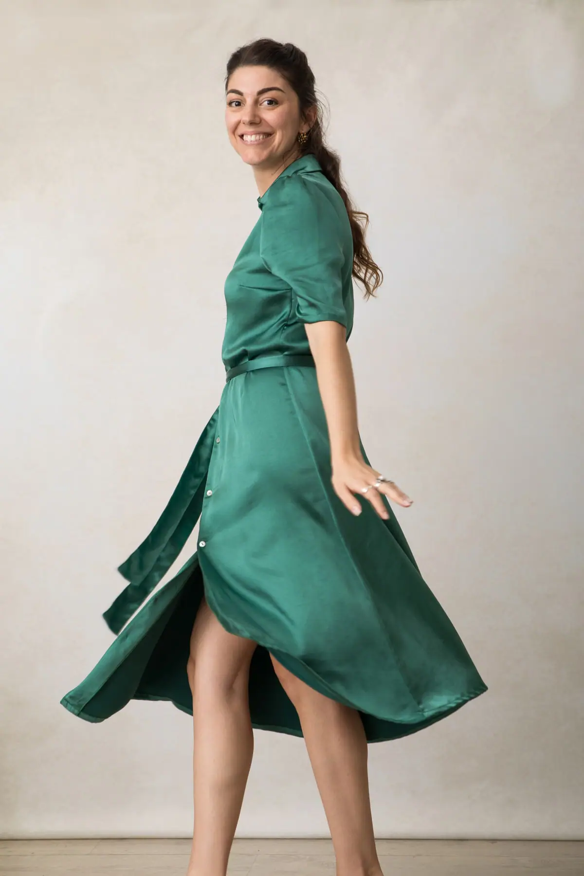 bottle green midi dress Cassandra | Bottle Green High-Neck Long-Sleeve Midi Dress