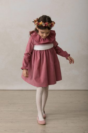 vestido de niña de ceremonia en terciopelo rosa frambuesa