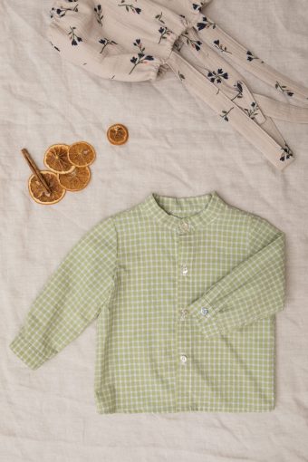 camisa de bebe a cuadros verde pistacho y cuello mao