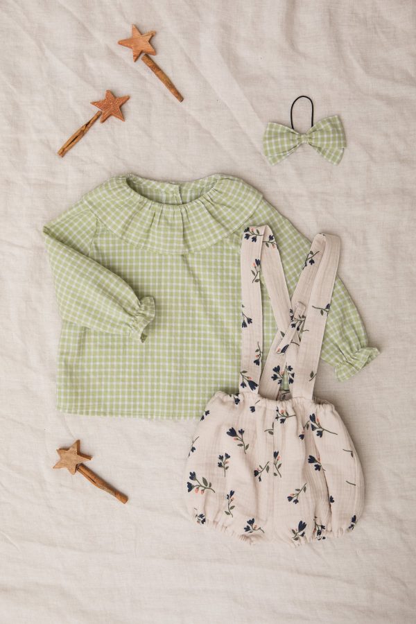 camisa de bebe a cuadros verde pistacho con volante