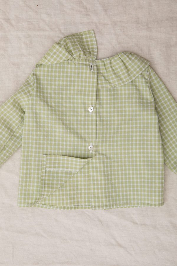 camisa de bebe a cuadros verdes pistacho con volante