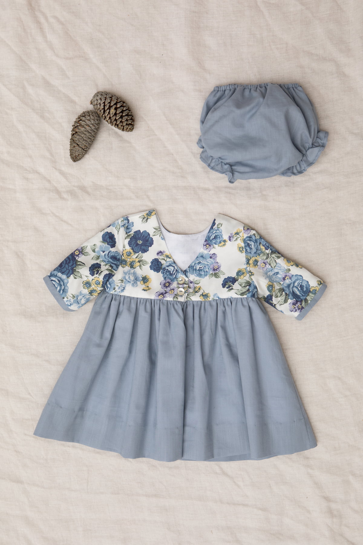 vestido de bebe recien nacido azul de flores