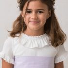 vestido de comunion de niña con volante en cuello de crepe blanco