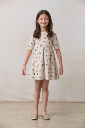 vestido nina beige flores azul marino