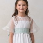 vestido de niña para comunion con organza en cuello estilo romantico