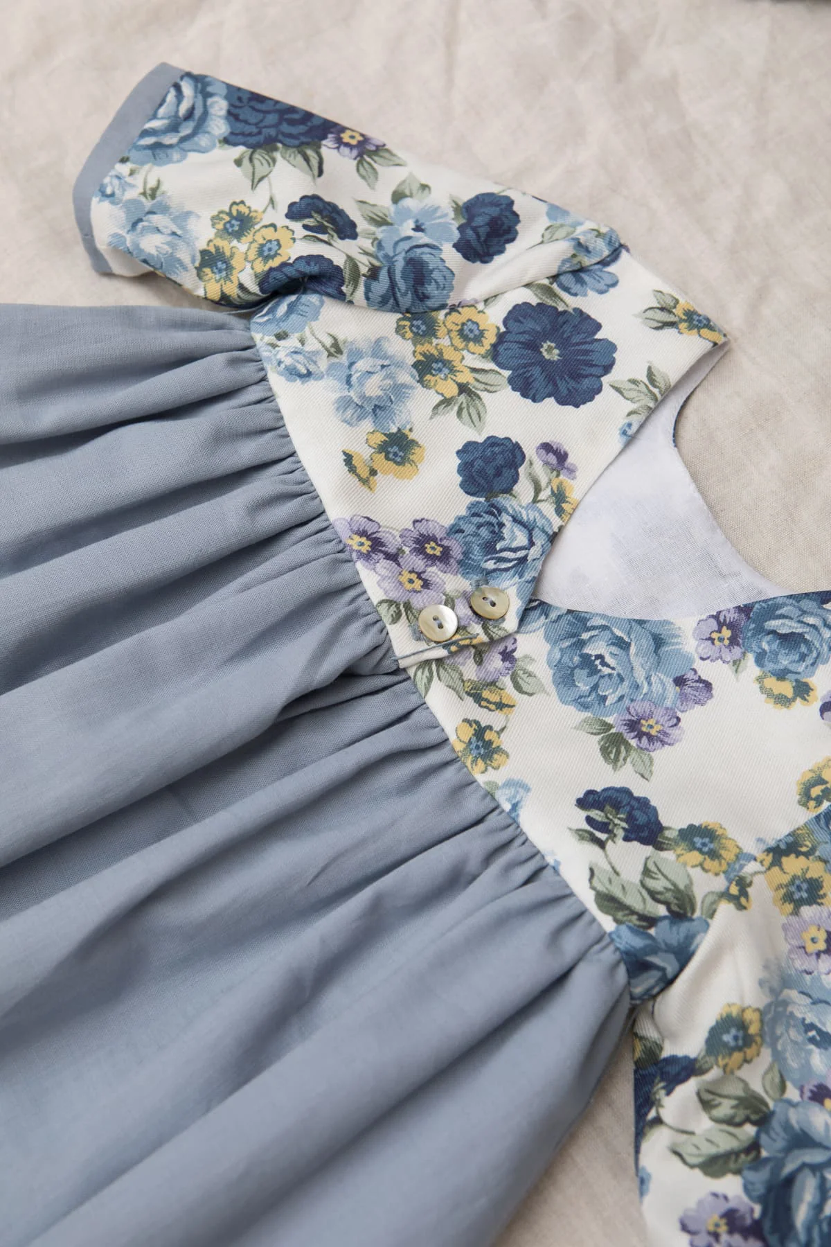 blue floral print newborn dress