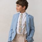 chaqueta americana de niño en lino azul