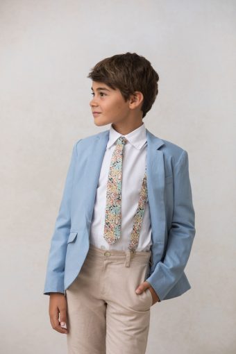 chaqueta americana de niño en lino azul