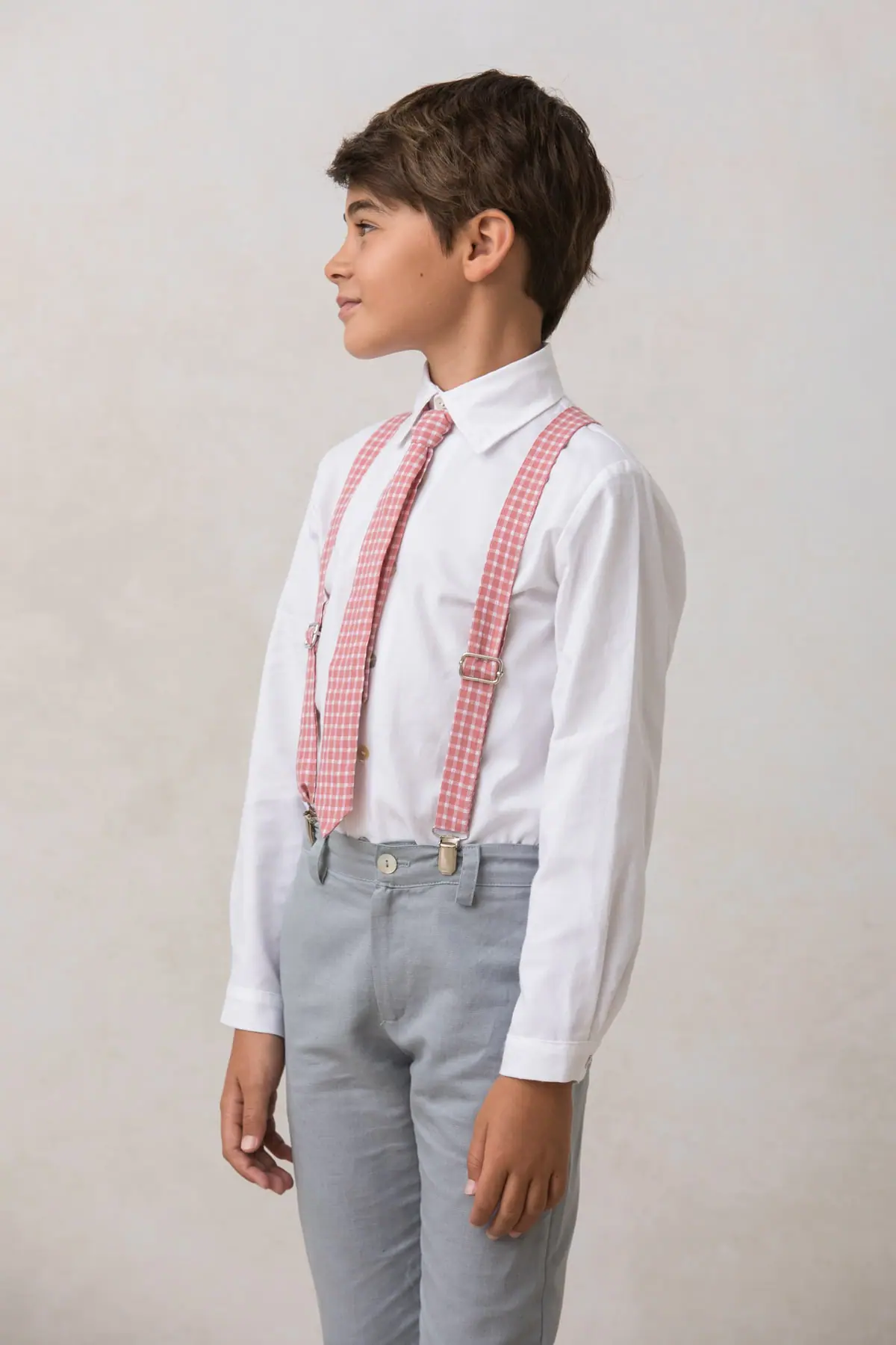 suspenders for boys' formal occasions, gingham checks, red plaid