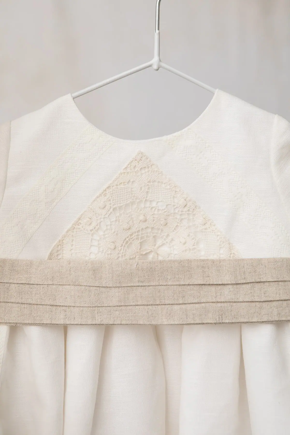 long sleeve baby baptism skirt in raw linen 2