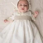 long sleeve baptism skirt in raw linen for babies