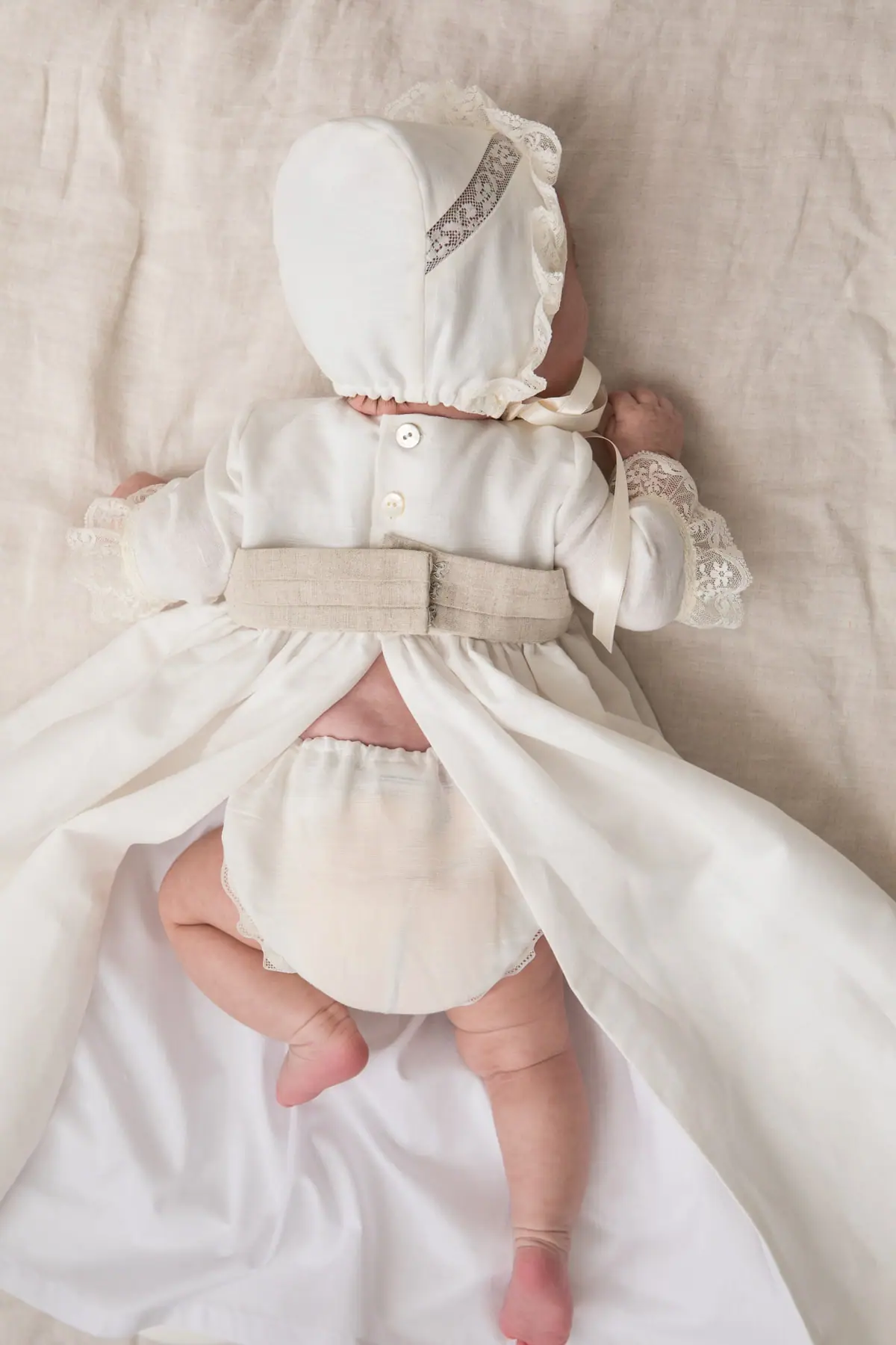 long sleeve baptism skirt in raw linen