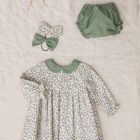 vestido de bebe niña verde con estampado de flores