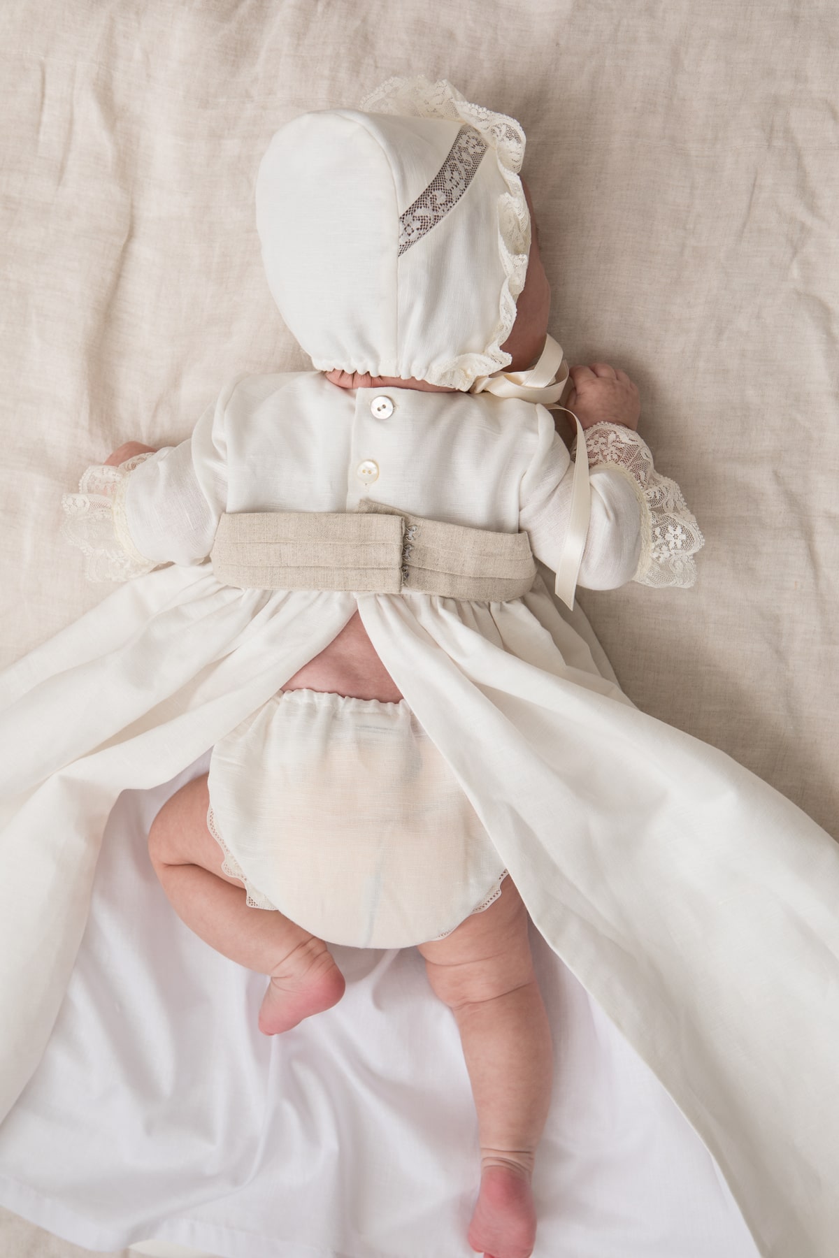 fajin de bebe para bautizo cerrado en lino rustico