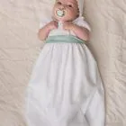 baby christening sash with aqua green bow