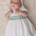 baptismal sash with aqua green bow