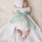 baby christening sash with aqua green bow