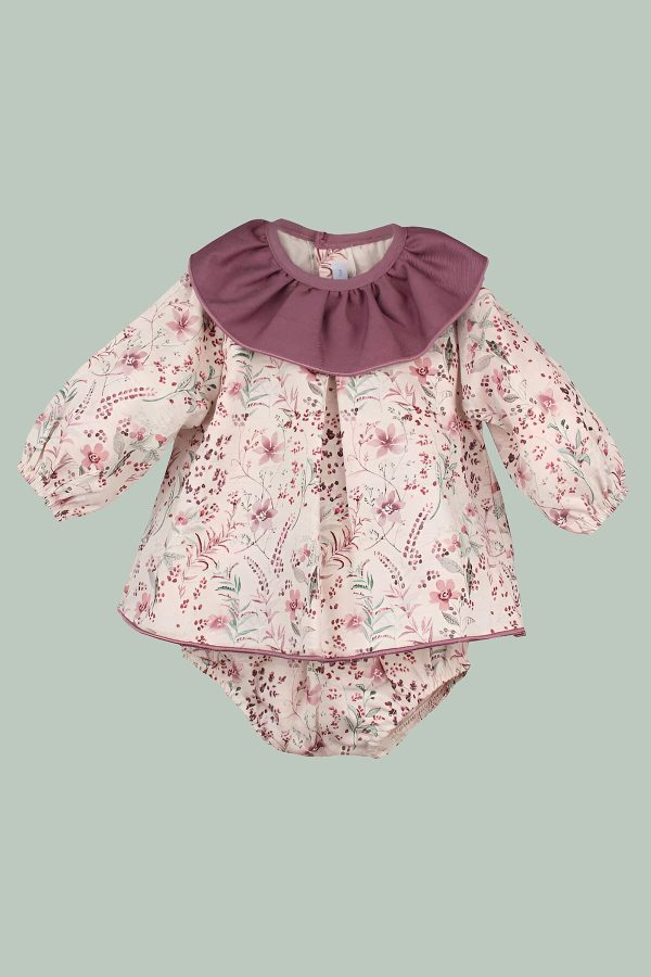 vestido de bebe estampado de flores con volante rosa