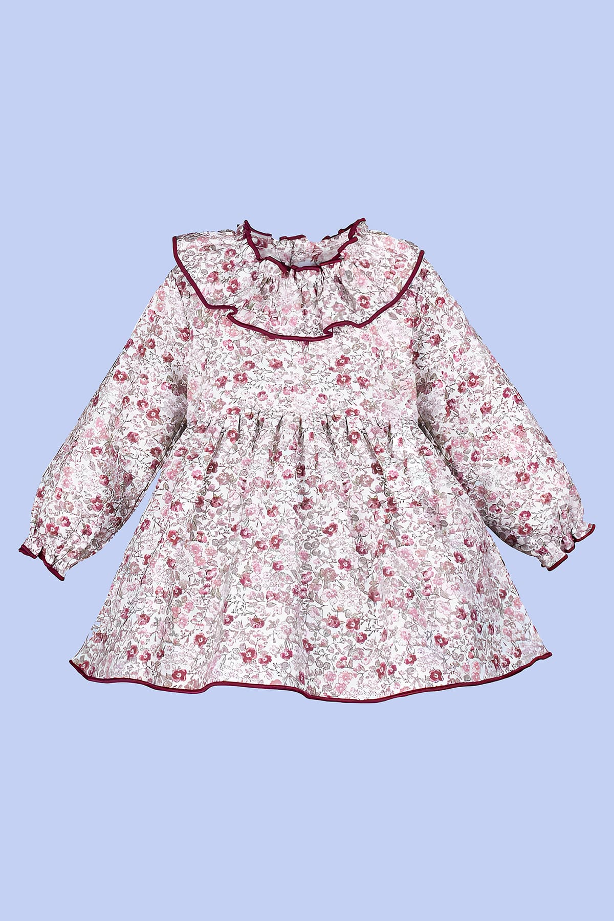 vestido de bebe de flores burdeos