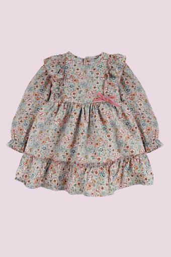 vestido para bebe de flores rosas con volantes