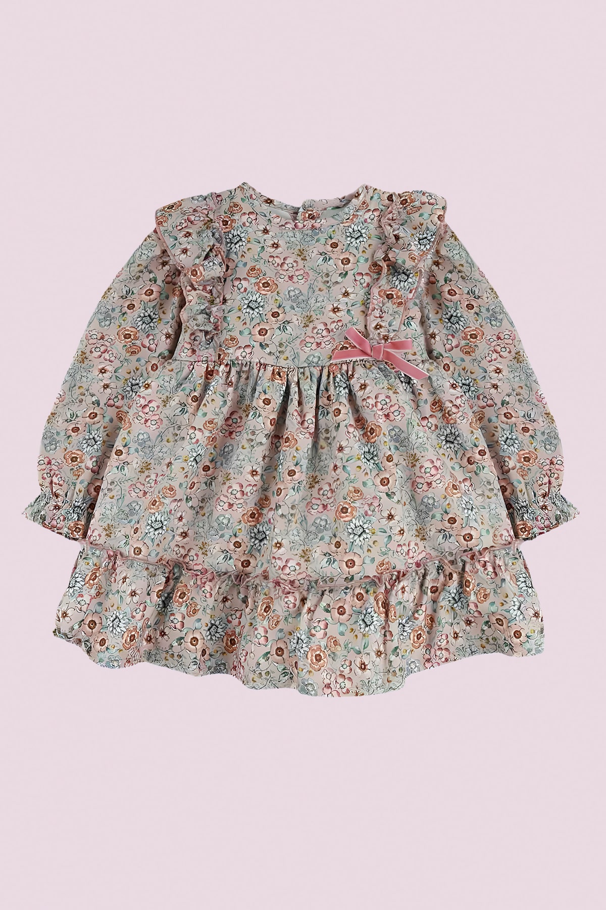 vestido para bebe de flores rosas con volantes