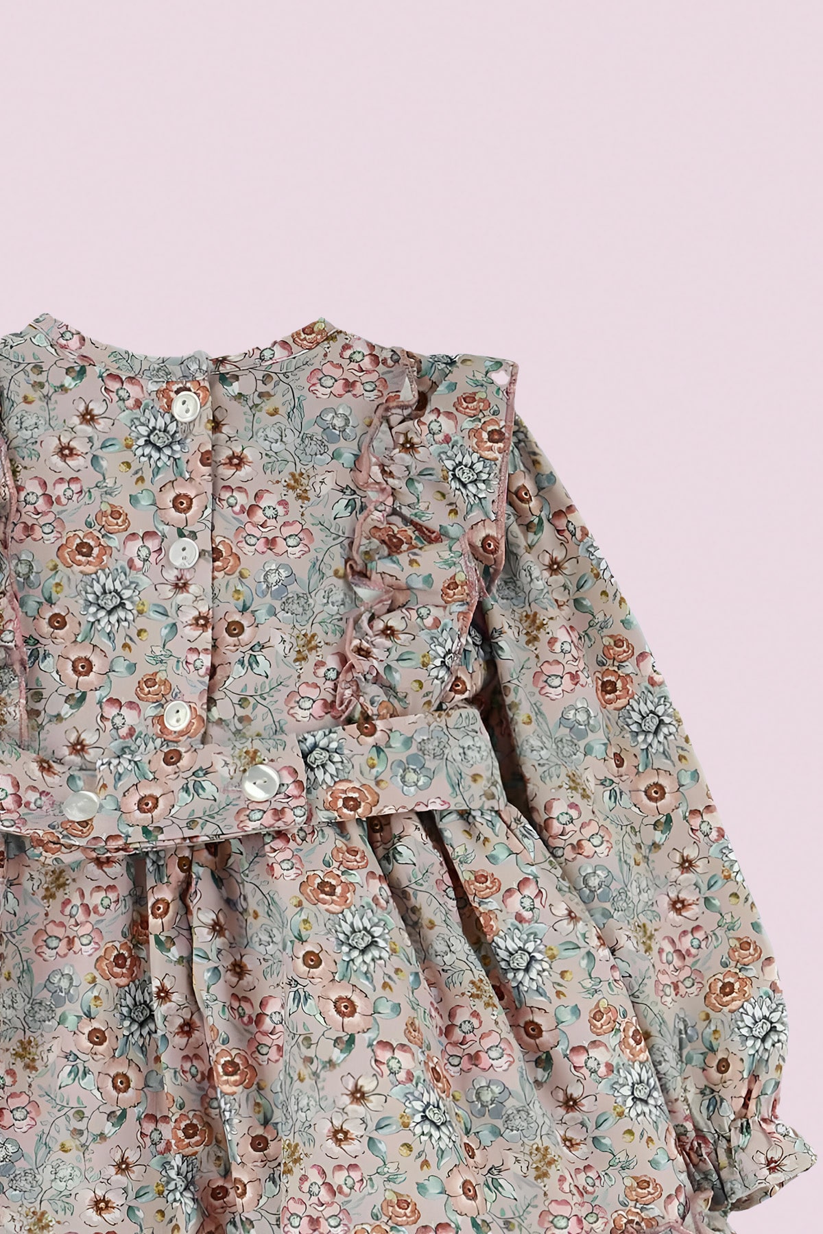 vestido para bebe niña de flores rosas con volantes