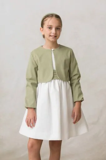 simple girl's bolero in olive green cotton