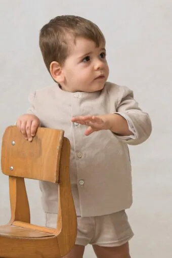 beige velvet baby jacket with round neck