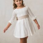 fajin de ceremonia para niña con lazo en terciopelo beige