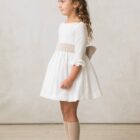 fajin con lazo de ceremonia para niña en terciopelo beige