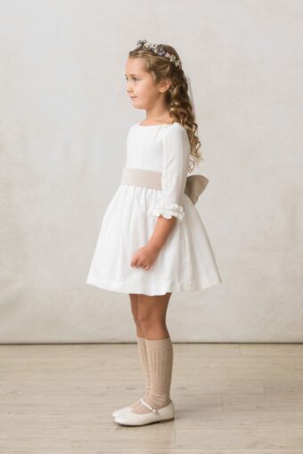 fajin con lazo de ceremonia para niña en terciopelo beige