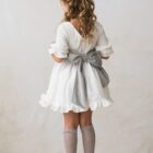 fajin con lazo de vestido de ceremonia para niña en terciopelo gris