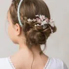 half crown for girl's hair, white rose flowers, ceremony
