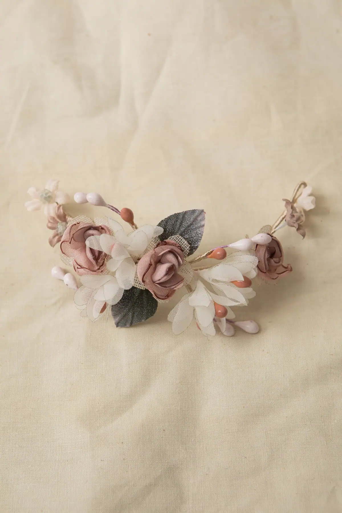 half crown for girl's hair with white and pink flowers