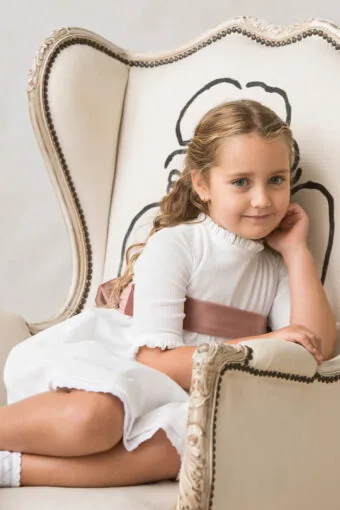 girl's crepe ceremony dress with elbow-length sleeves